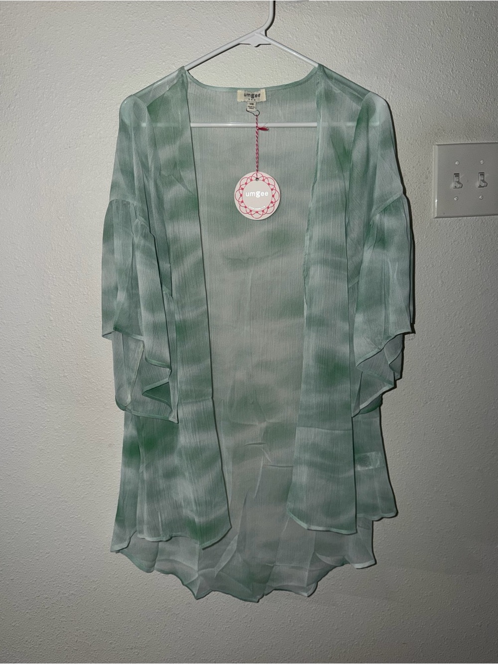 Umgee Mint Green Tie Dye Sheer Kimono Cardigan Boho Cover Up NWT